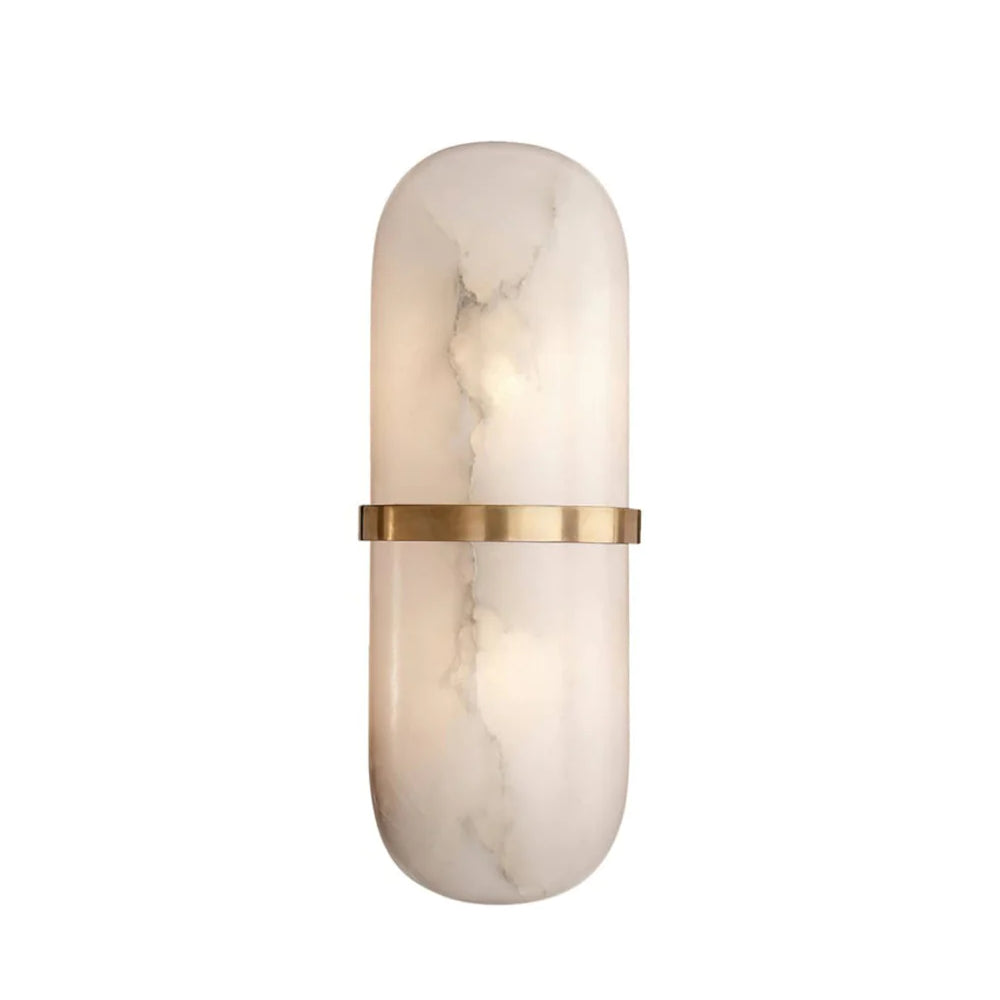 Alabaster Wall Light | Brass or Black Finish | White Shade