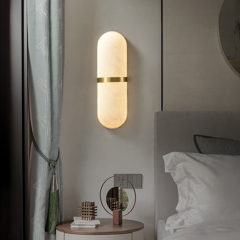 Alabaster Wall Light | Brass or Black Finish | White Shade