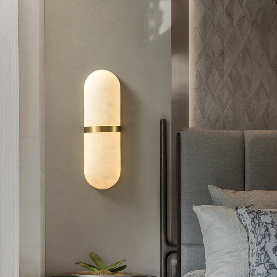 Alabaster Wall Light | Brass or Black Finish | White Shade