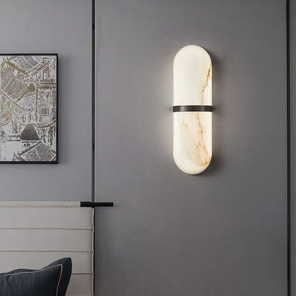 Alabaster Wall Light | Brass or Black Finish | White Shade