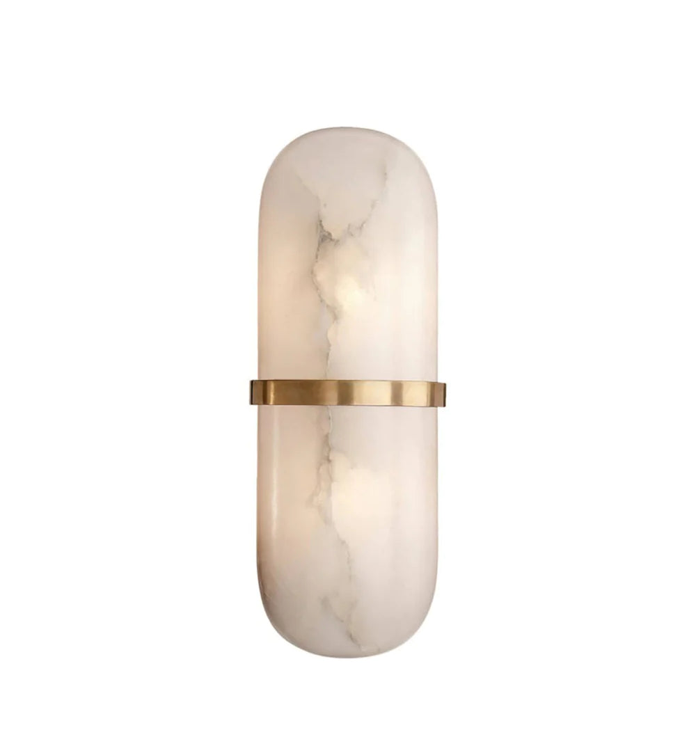 Alabaster Wall Light | Brass or Black Finish | White Shade