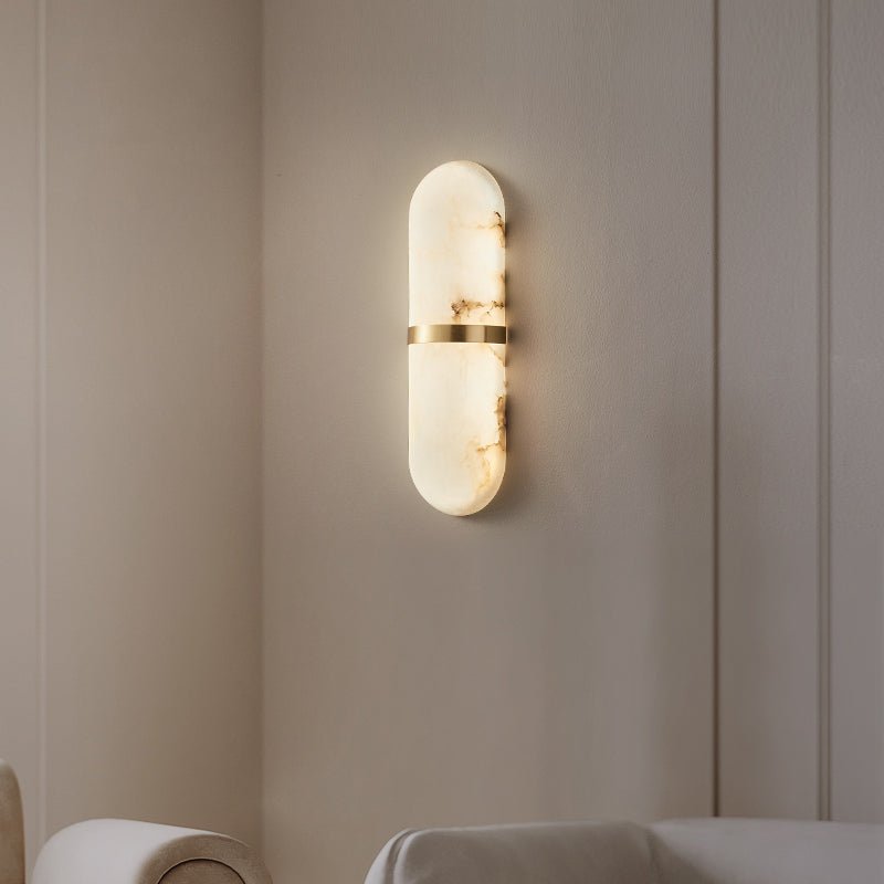Alabaster Wall Light | Brass or Black Finish | White Shade