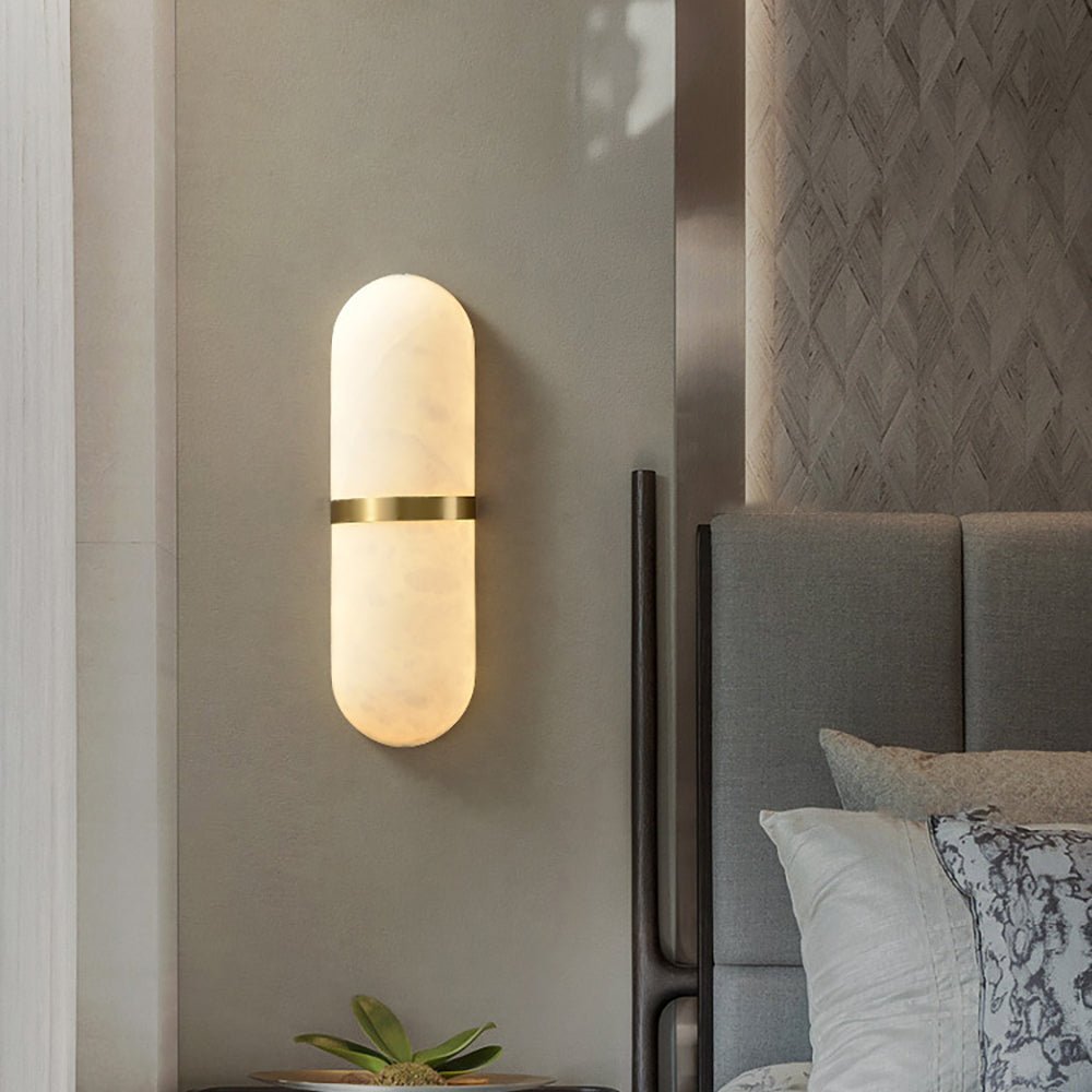 Alabaster Wall Light | Brass or Black Finish | White Shade