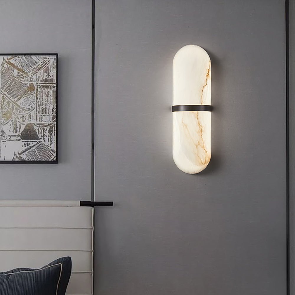 Alabaster Wall Light | Brass or Black Finish | White Shade