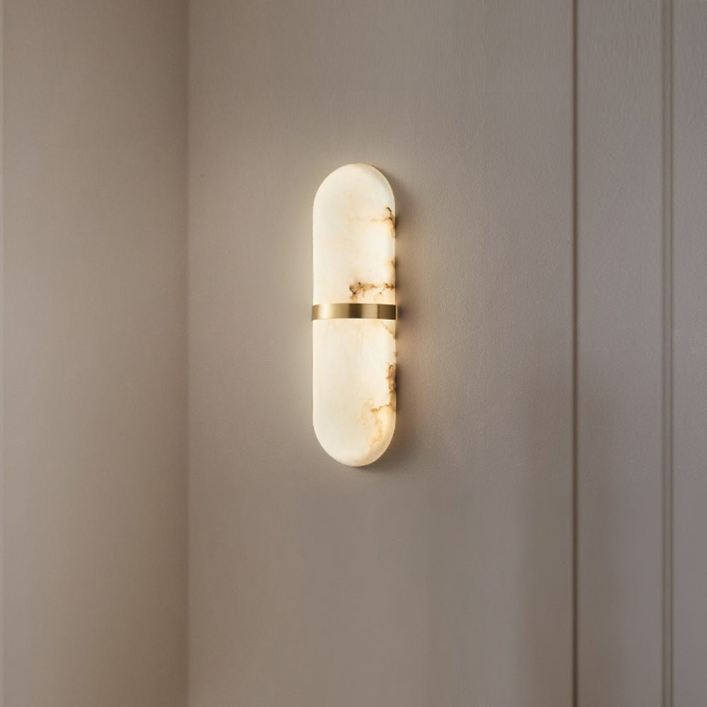 Alabaster Wall Light | Brass or Black Finish | White Shade