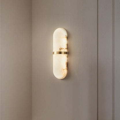 Alabaster Wall Light | Brass or Black Finish | White Shade