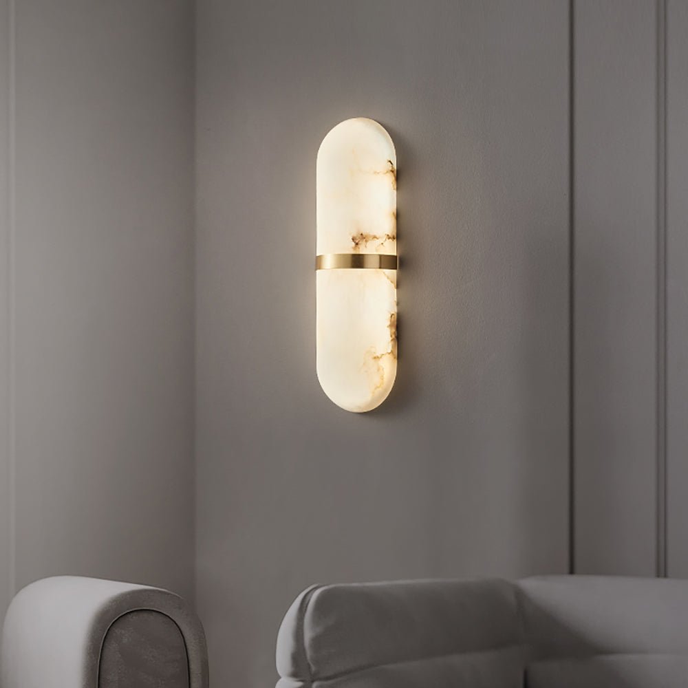 Alabaster Wall Light | Brass or Black Finish | White Shade
