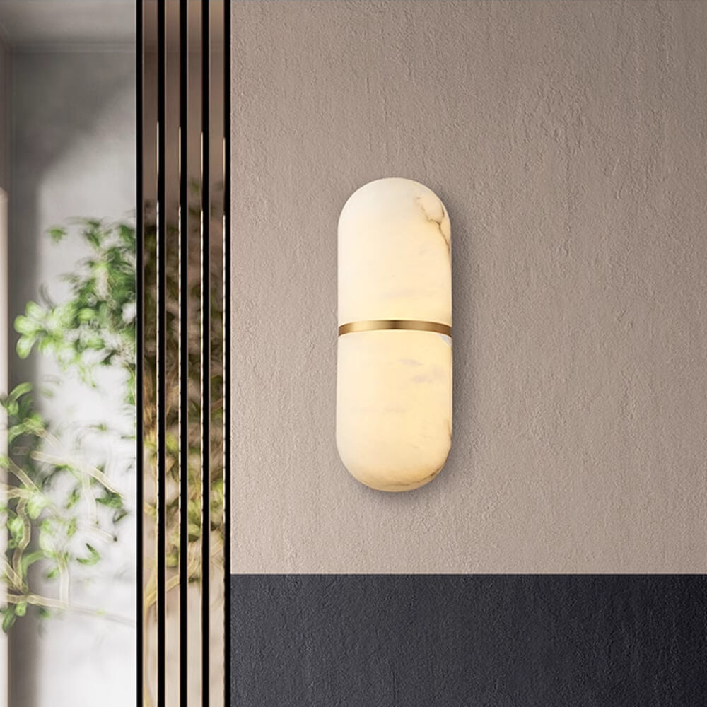 Alabaster Wall Light | Brass or Black Finish | White Shade