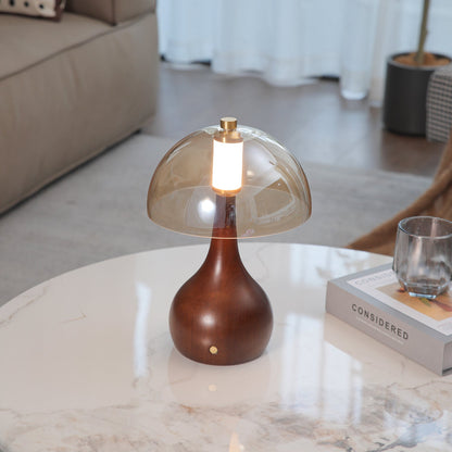 Alden Table Lamp | Smoky Amber Glass & Wood | Walnut Base