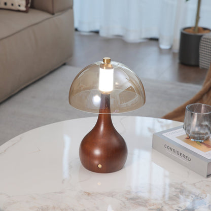 Alden Table Lamp | Smoky Amber Glass & Wood | Walnut Base
