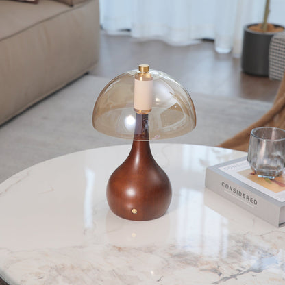 Alden Table Lamp | Smoky Amber Glass & Wood | Walnut Base