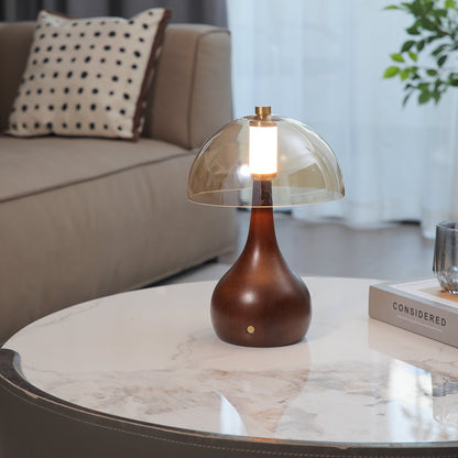 Alden Table Lamp | Smoky Amber Glass & Wood | Walnut Base
