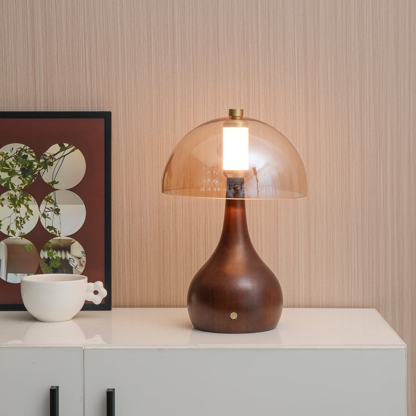 Alden Table Lamp | Smoky Amber Glass & Wood | Walnut Base