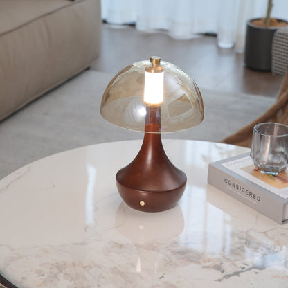 Alden Table Lamp | Smoky Amber Glass & Wood | Walnut Base