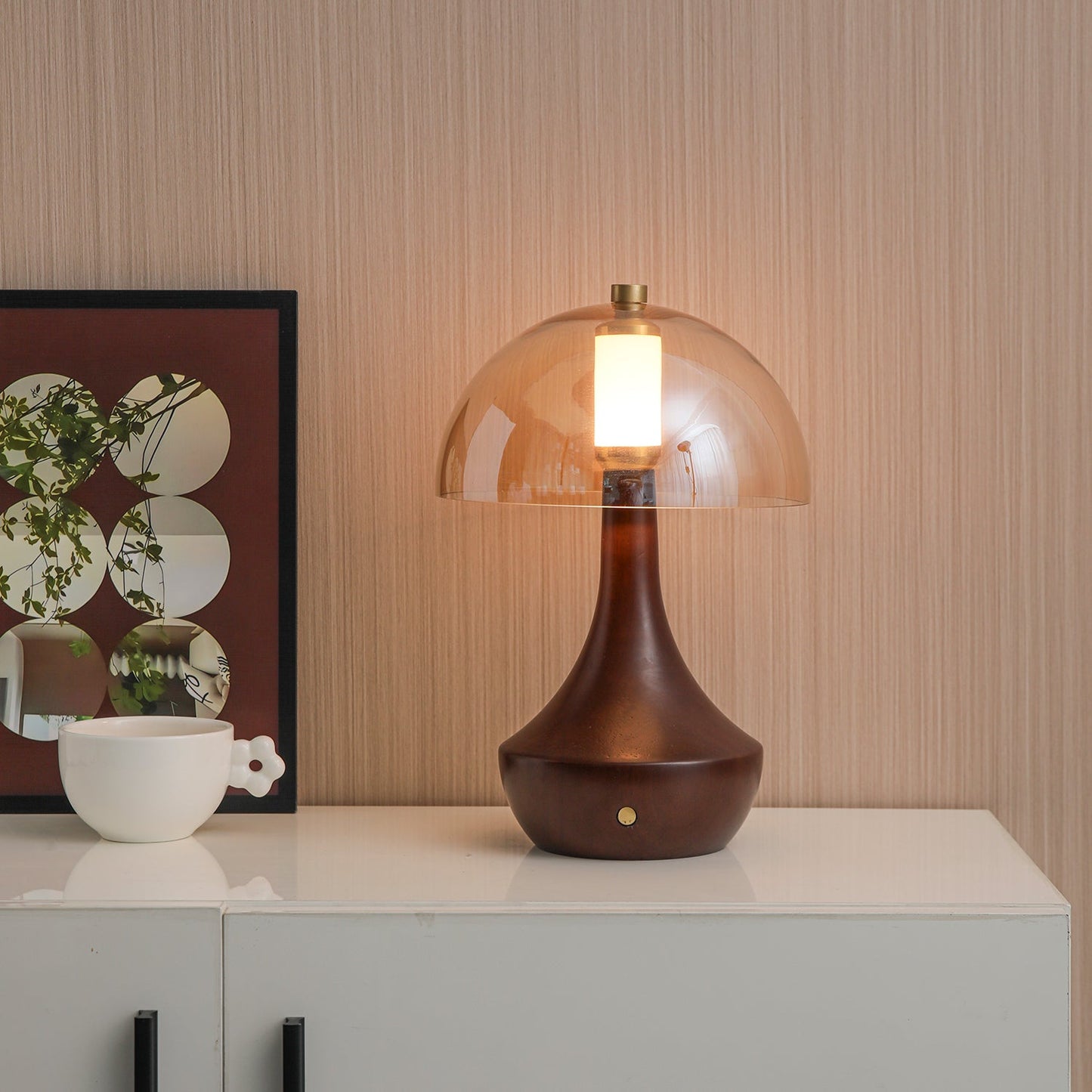 Alden Table Lamp | Smoky Amber Glass & Wood | Walnut Base