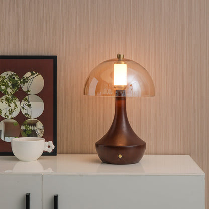 Alden Table Lamp | Smoky Amber Glass & Wood | Walnut Base