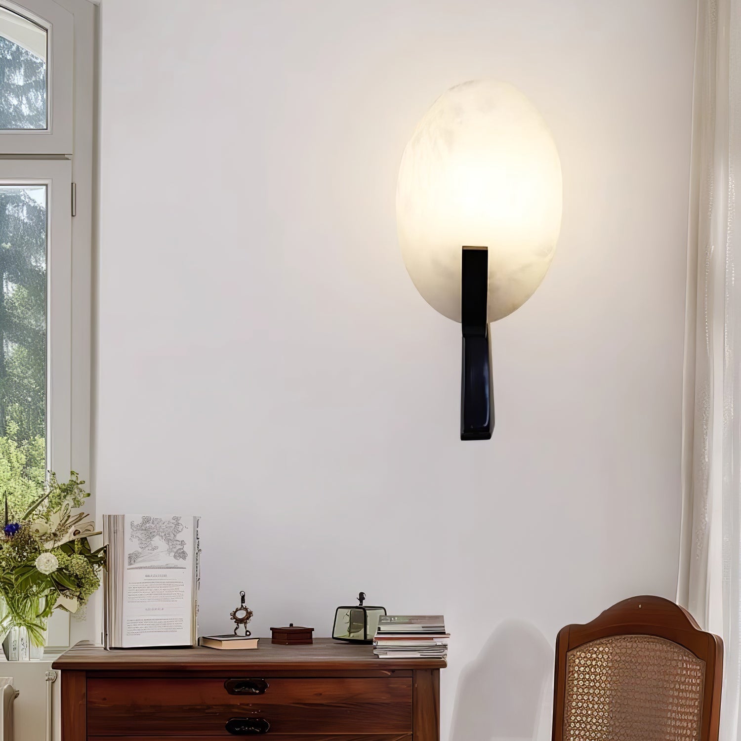 Alice Alabaster Wall Lamp | Metal & Alabaster | White Shade & Copper/Black Body