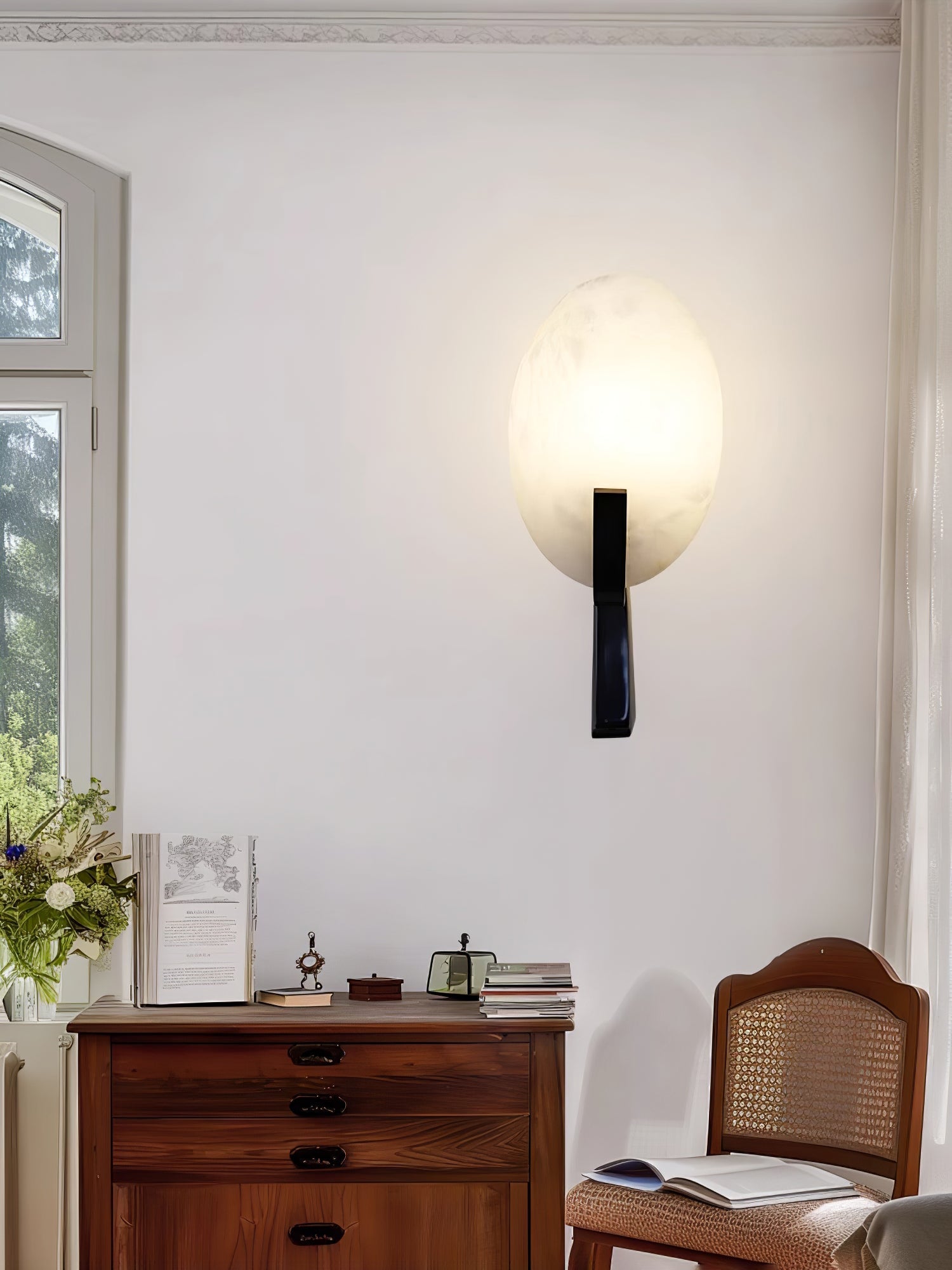 Alice Alabaster Wall Lamp | Metal & Alabaster | White Shade & Copper/Black Body