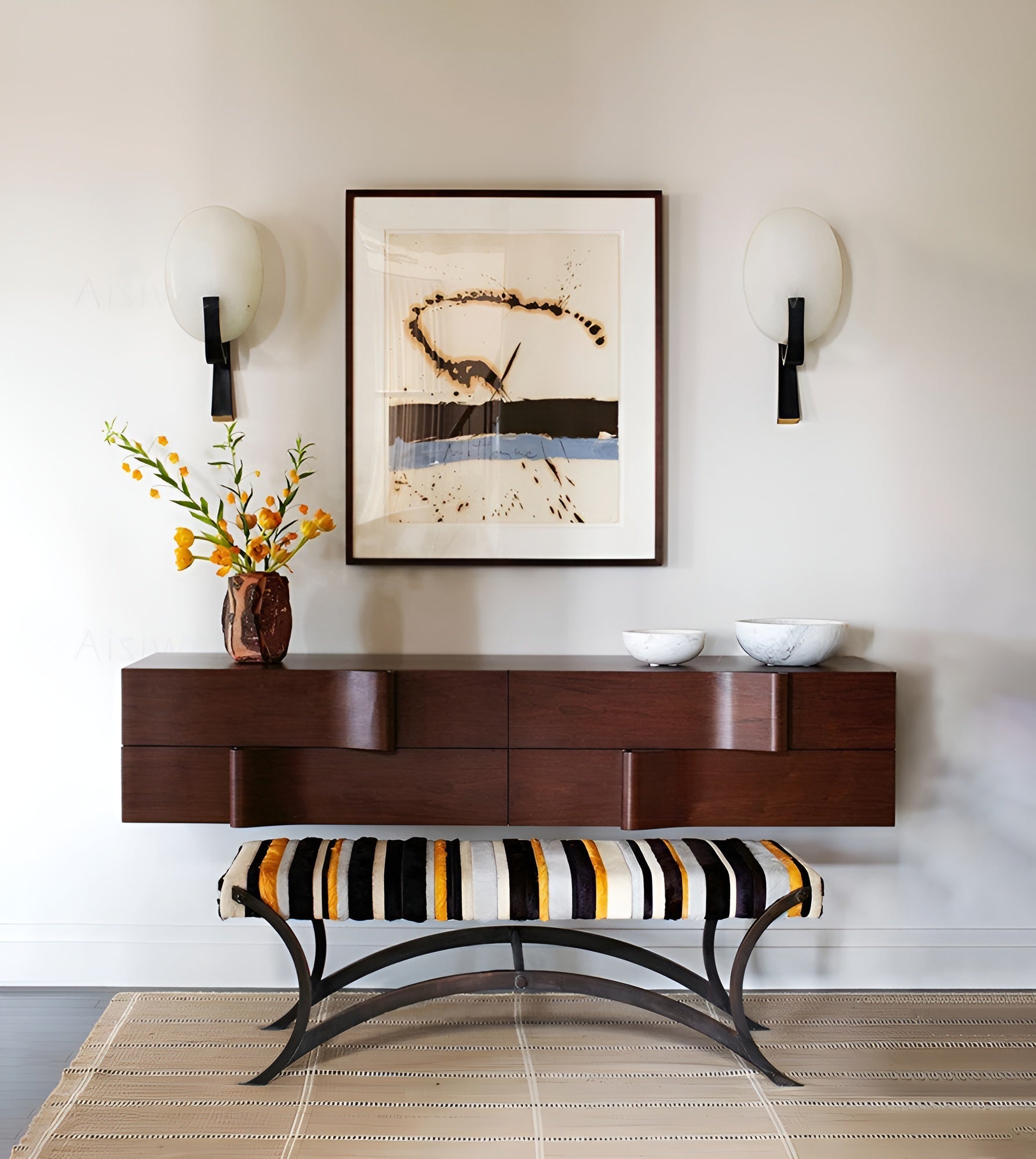 Alice Alabaster Wall Lamp | Metal & Alabaster | White Shade & Copper/Black Body