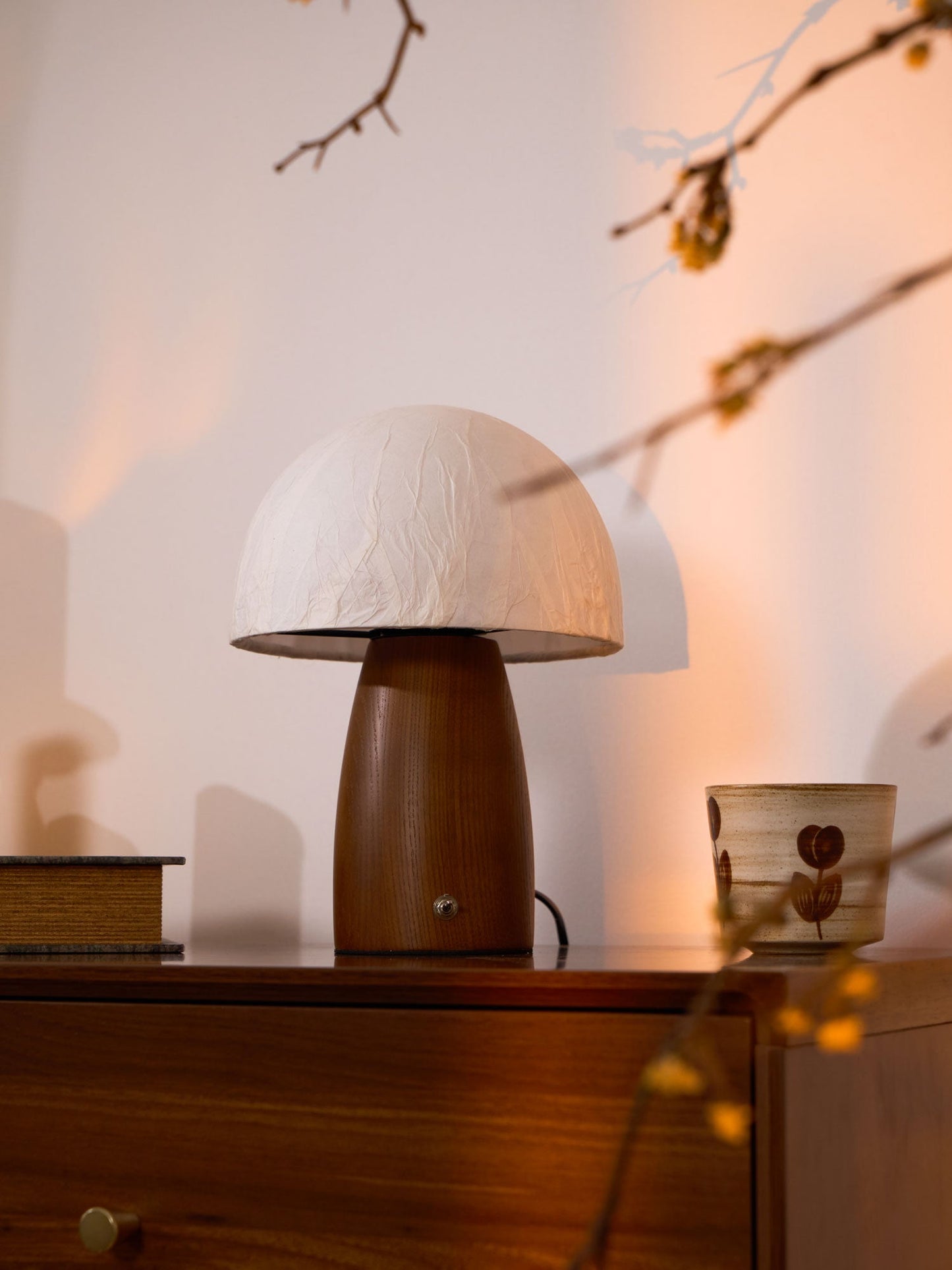Myco Mushroom Table Lamp | Wooden Base | White Shade