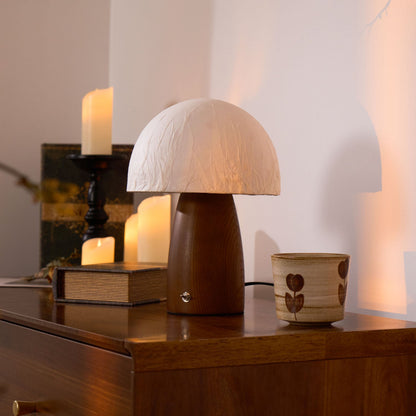 Myco Mushroom Table Lamp | Wooden Base | White Shade
