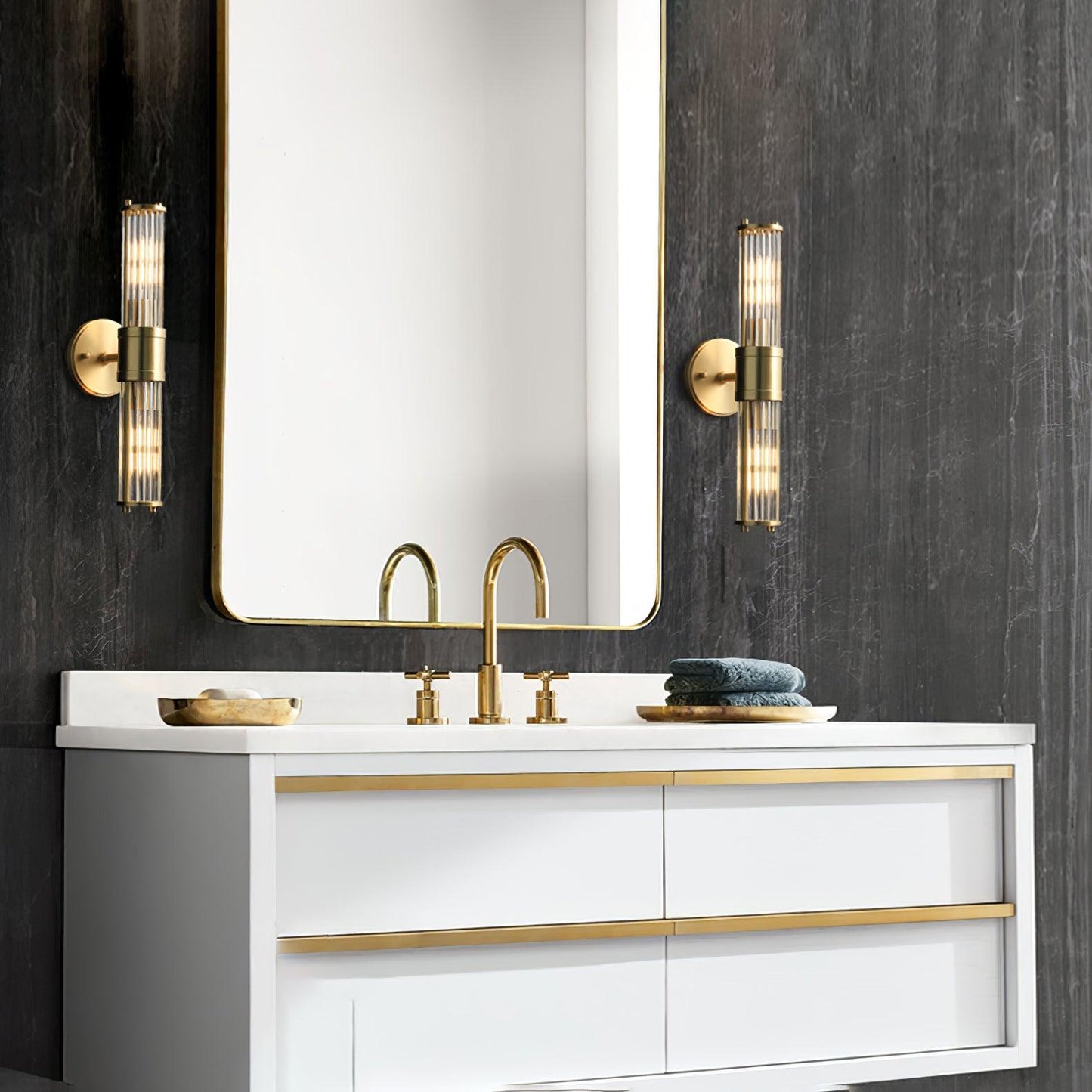 Celeste Cylinder Wall Light | Brass & Glass | Clear Shade