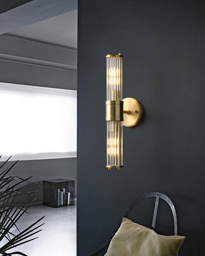 Celeste Cylinder Wall Light | Brass & Glass | Clear Shade