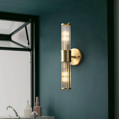 Celeste Cylinder Wall Light | Brass & Glass | Clear Shade