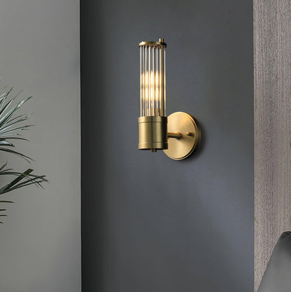Celeste Cylinder Wall Light | Brass & Glass | Clear Shade