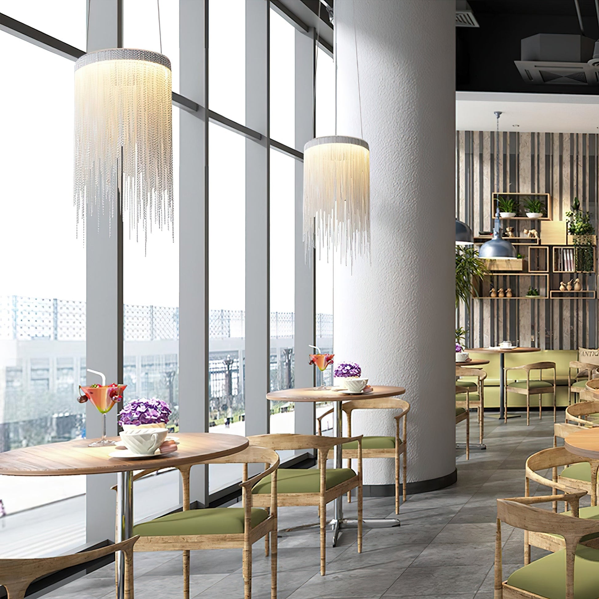 Pendant Light | Aluminum Chain | Modern Tassel Design, 20cm Diameter