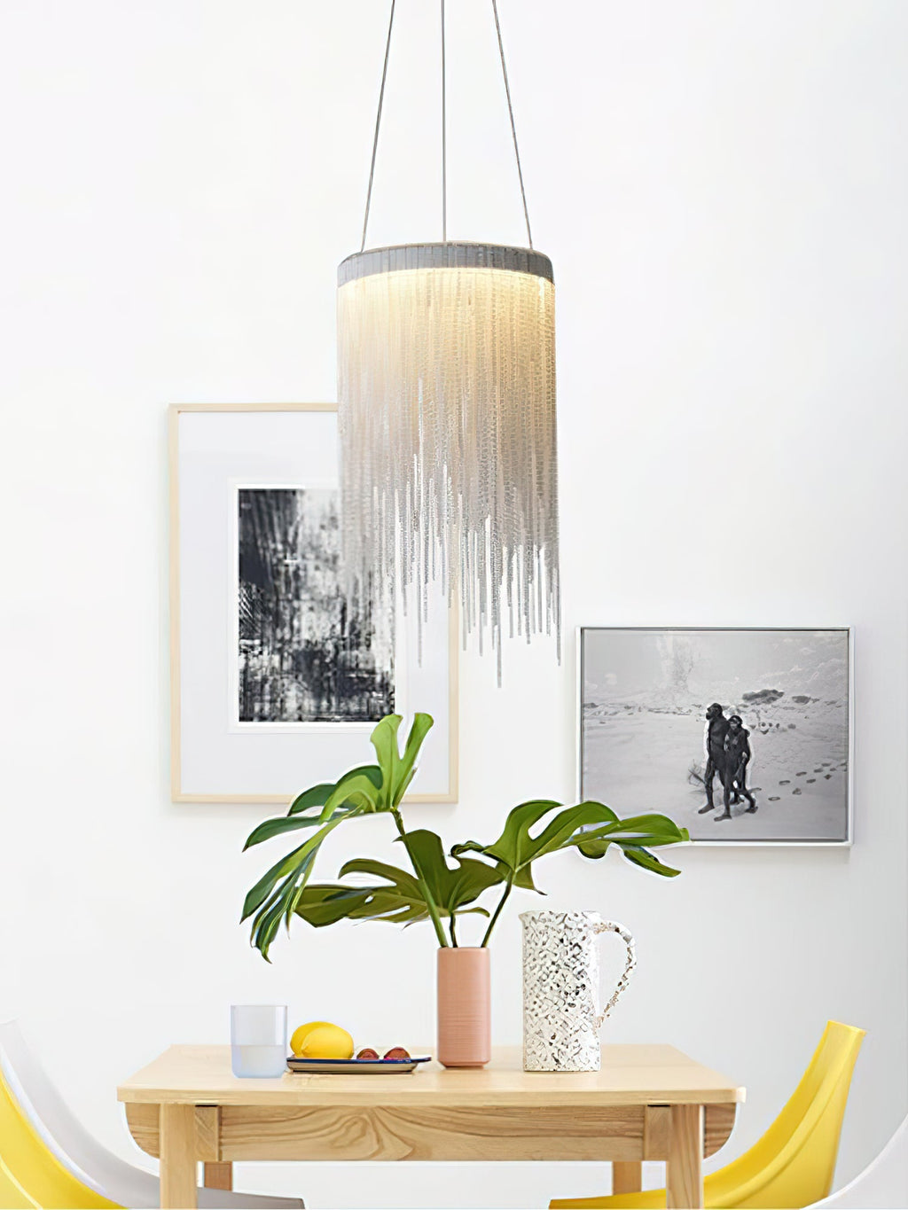 Pendant Light | Aluminum Chain | Modern Tassel Design, 20cm Diameter