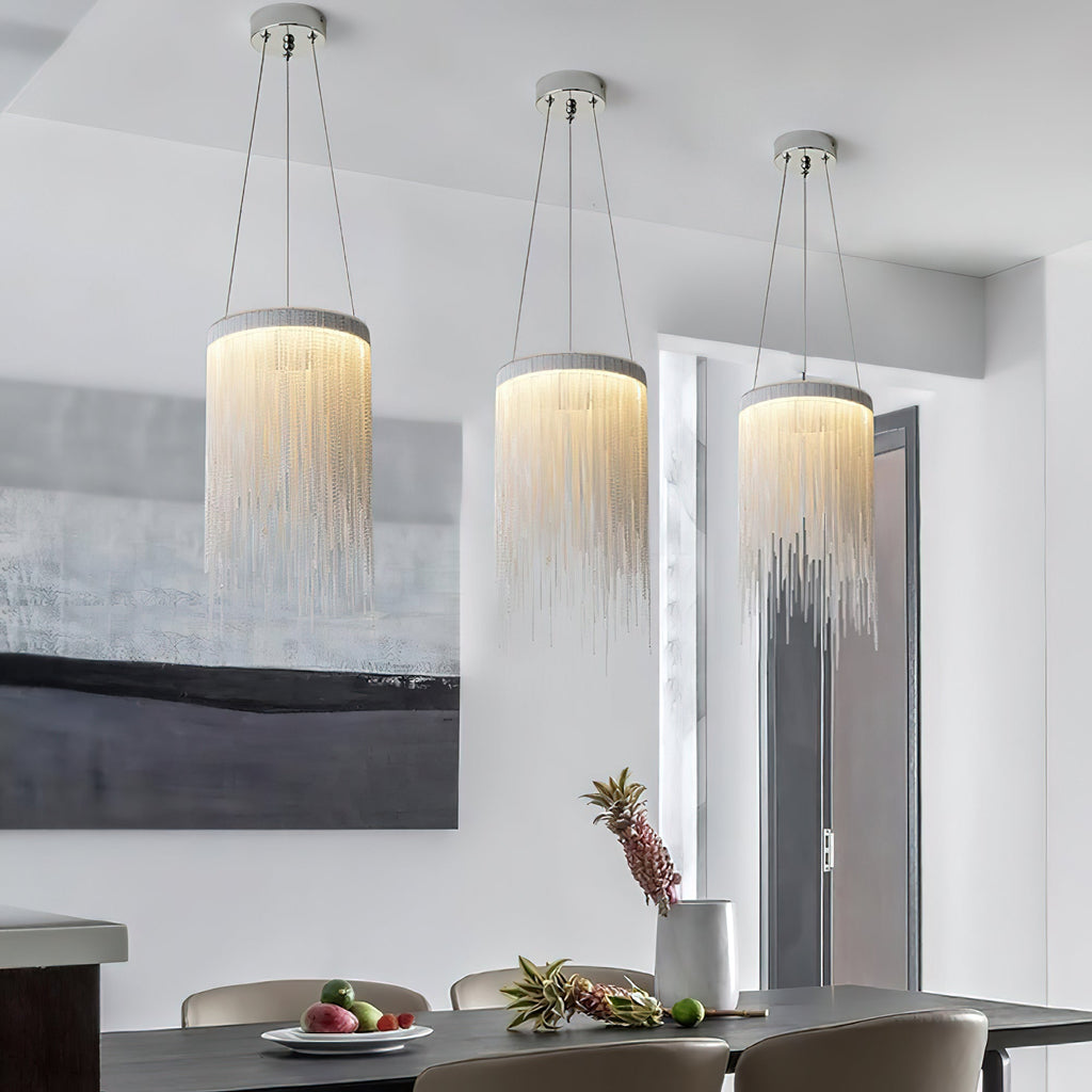 Pendant Light | Aluminum Chain | Modern Tassel Design, 20cm Diameter