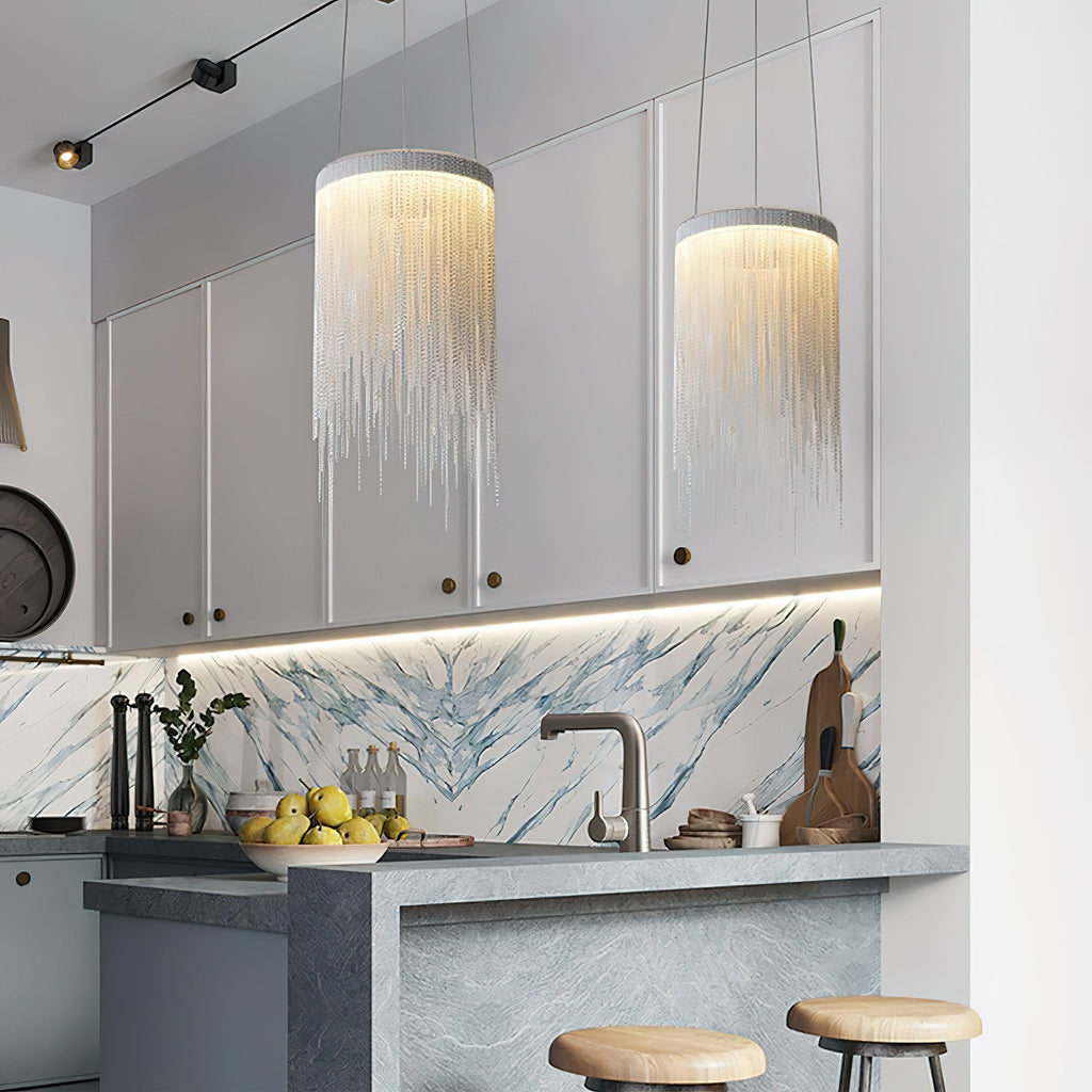 Pendant Light | Aluminum Chain | Modern Tassel Design, 20cm Diameter