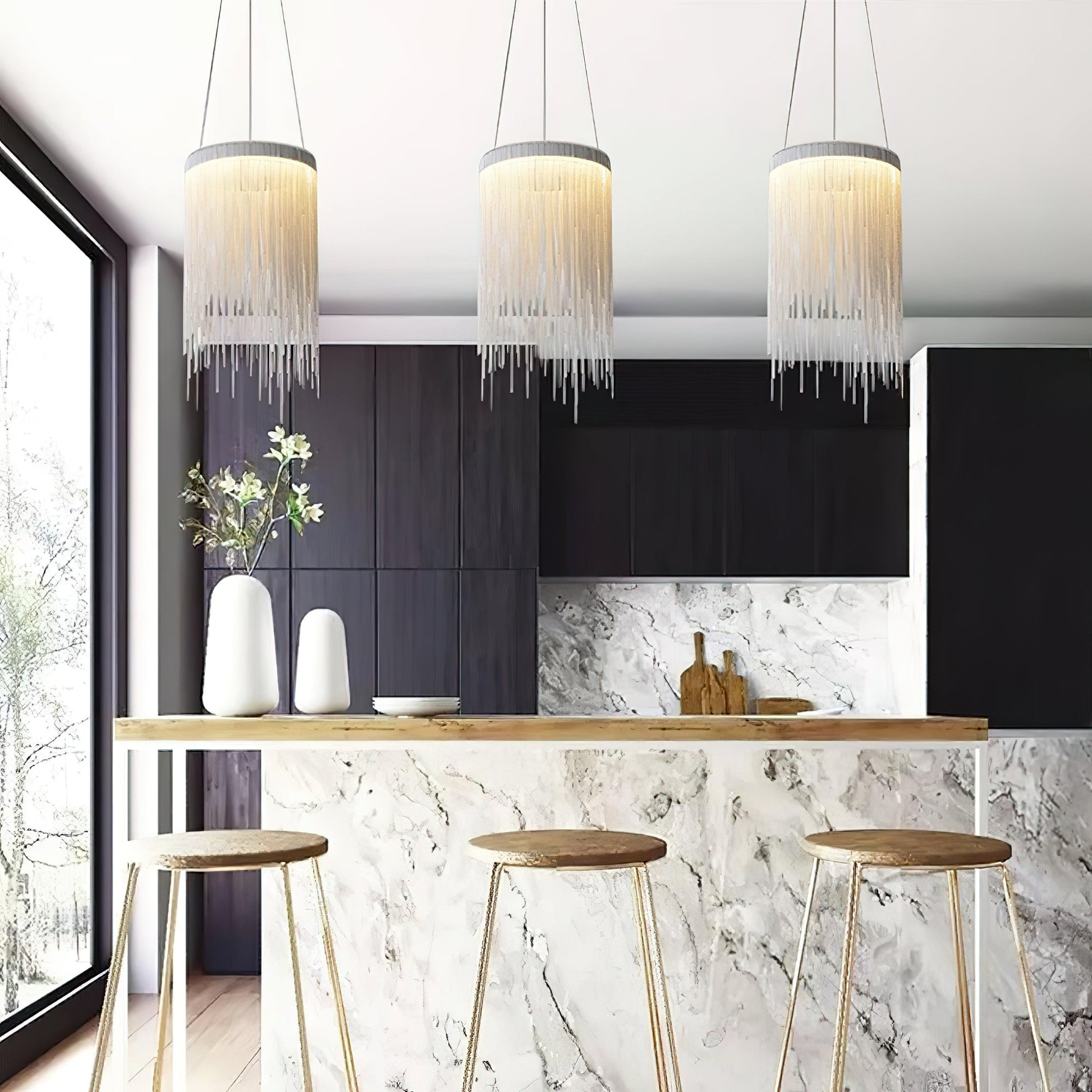 Pendant Light | Aluminum Chain | Modern Tassel Design, 20cm Diameter