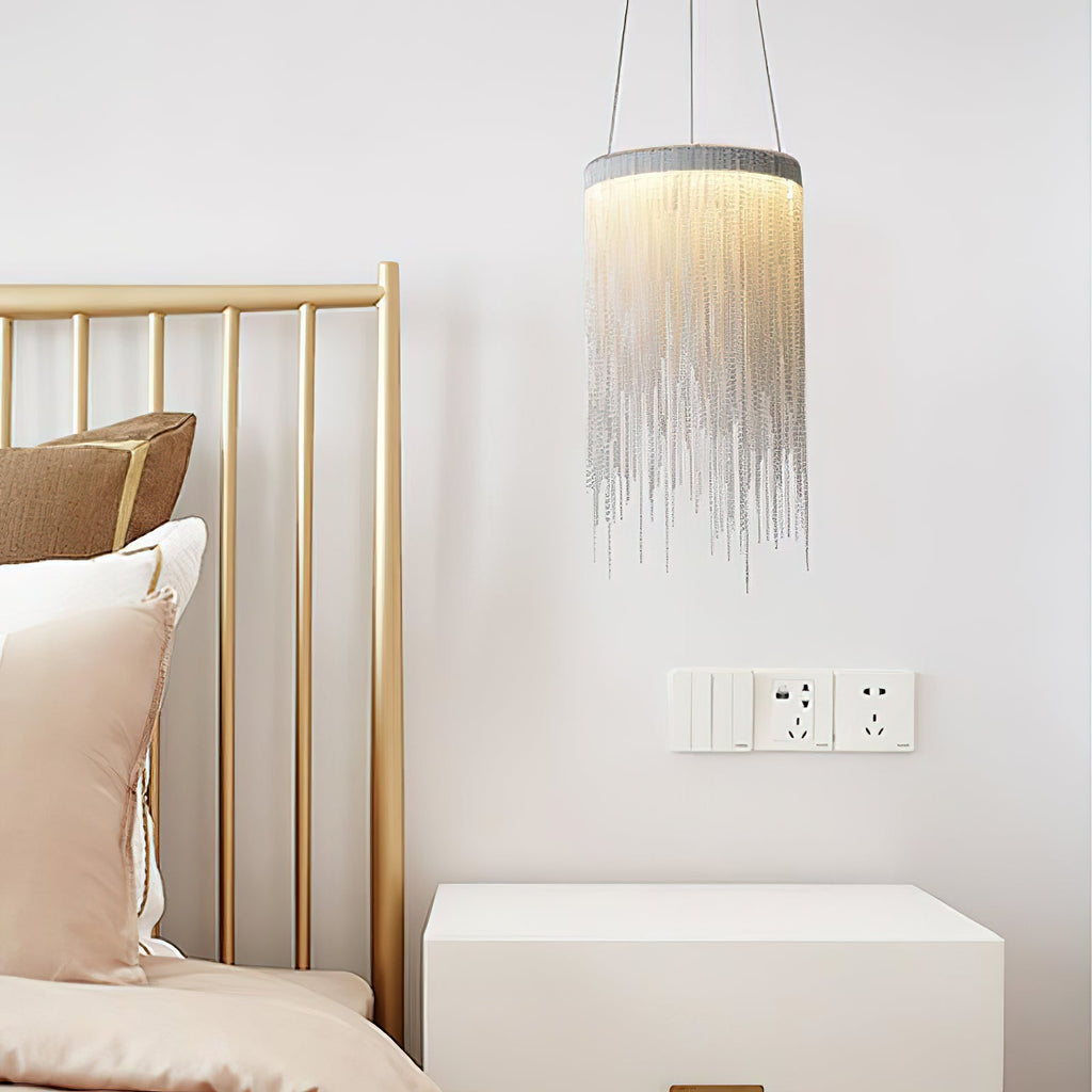 Pendant Light | Aluminum Chain | Modern Tassel Design, 20cm Diameter