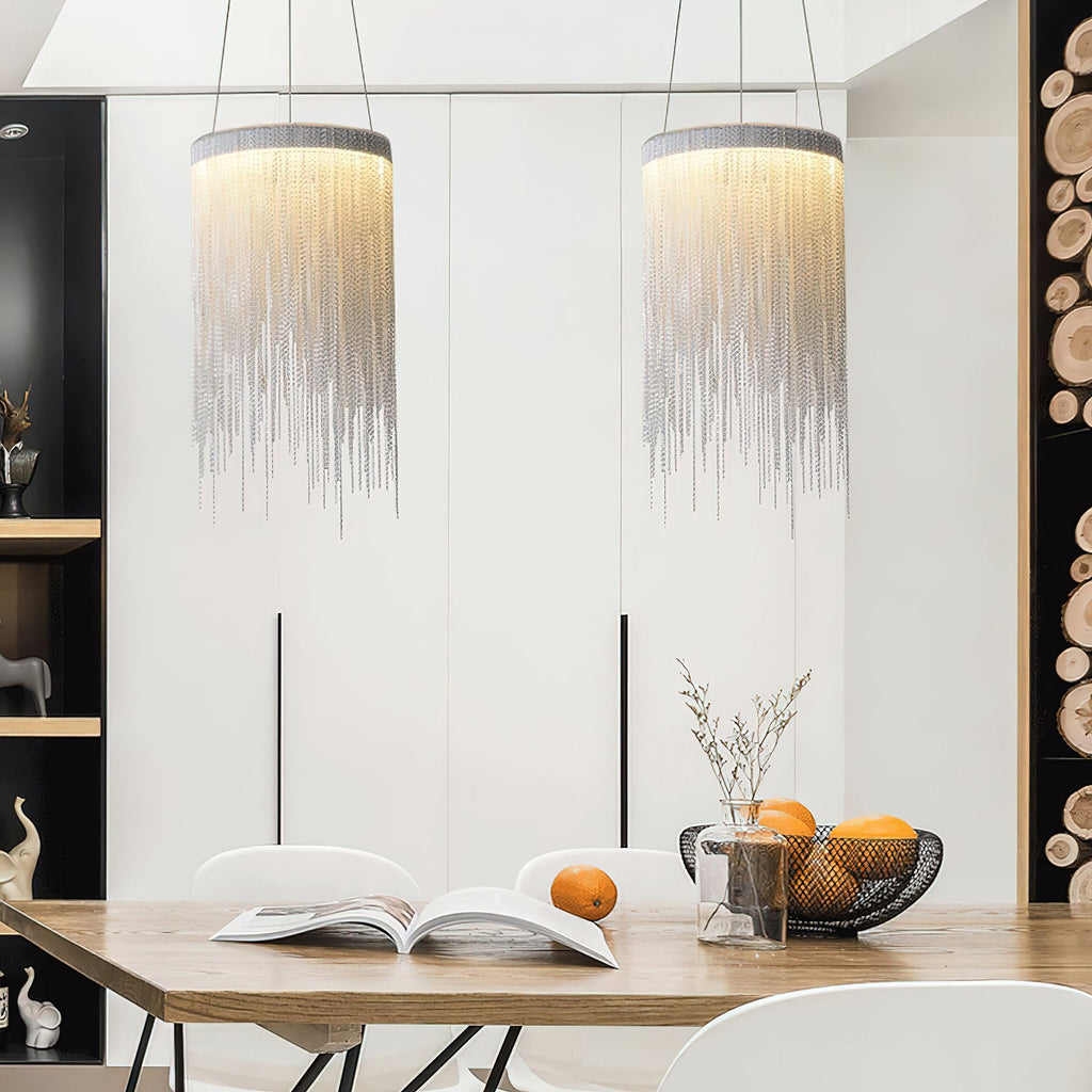 Pendant Light | Aluminum Chain | Modern Tassel Design, 20cm Diameter