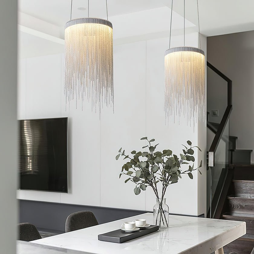 Pendant Light | Aluminum Chain | Modern Tassel Design, 20cm Diameter
