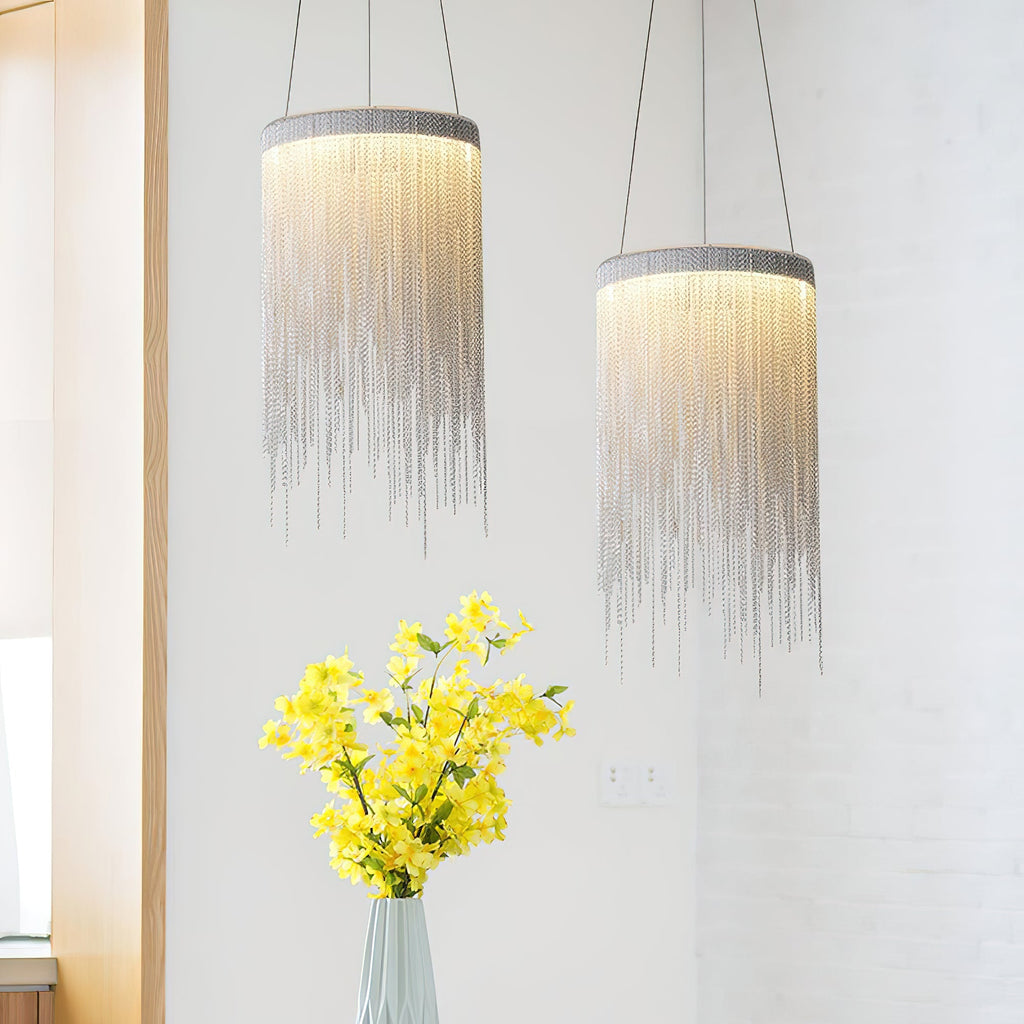 Pendant Light | Aluminum Chain | Modern Tassel Design, 20cm Diameter