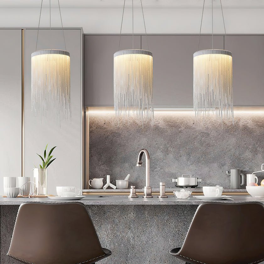 Pendant Light | Aluminum Chain | Modern Tassel Design, 20cm Diameter