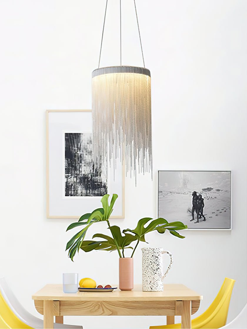 Pendant Light | Aluminum Chain | Modern Tassel Design, 20cm Diameter