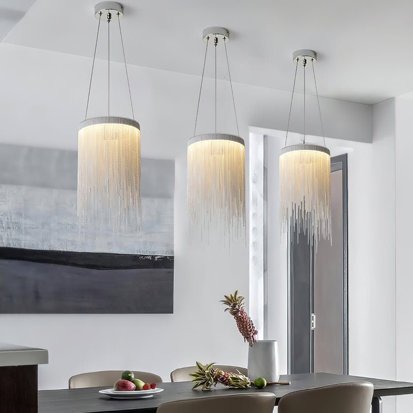 Pendant Light | Aluminum Chain | Modern Tassel Design, 20cm Diameter