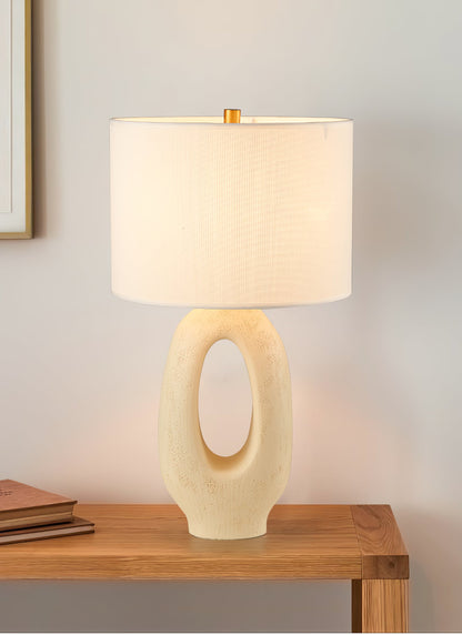 Based on the provided data:1.  Core product: Table Lamp
2.  Selling points: Sculptural design, ceramic base, available colors, fabric shade
3.  New title: Sculptural Table Lamp | Ceramic Base | Beige, Black, White, Grey