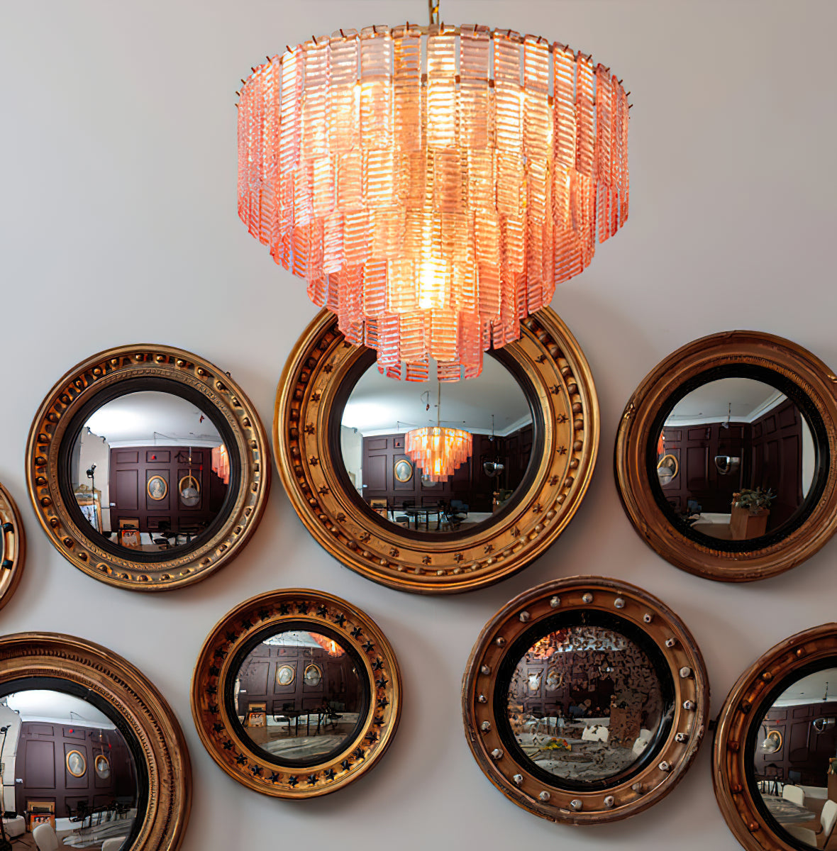 Murano Chandelier | Pink Opaque Glass & Copper | 62cm Diameter