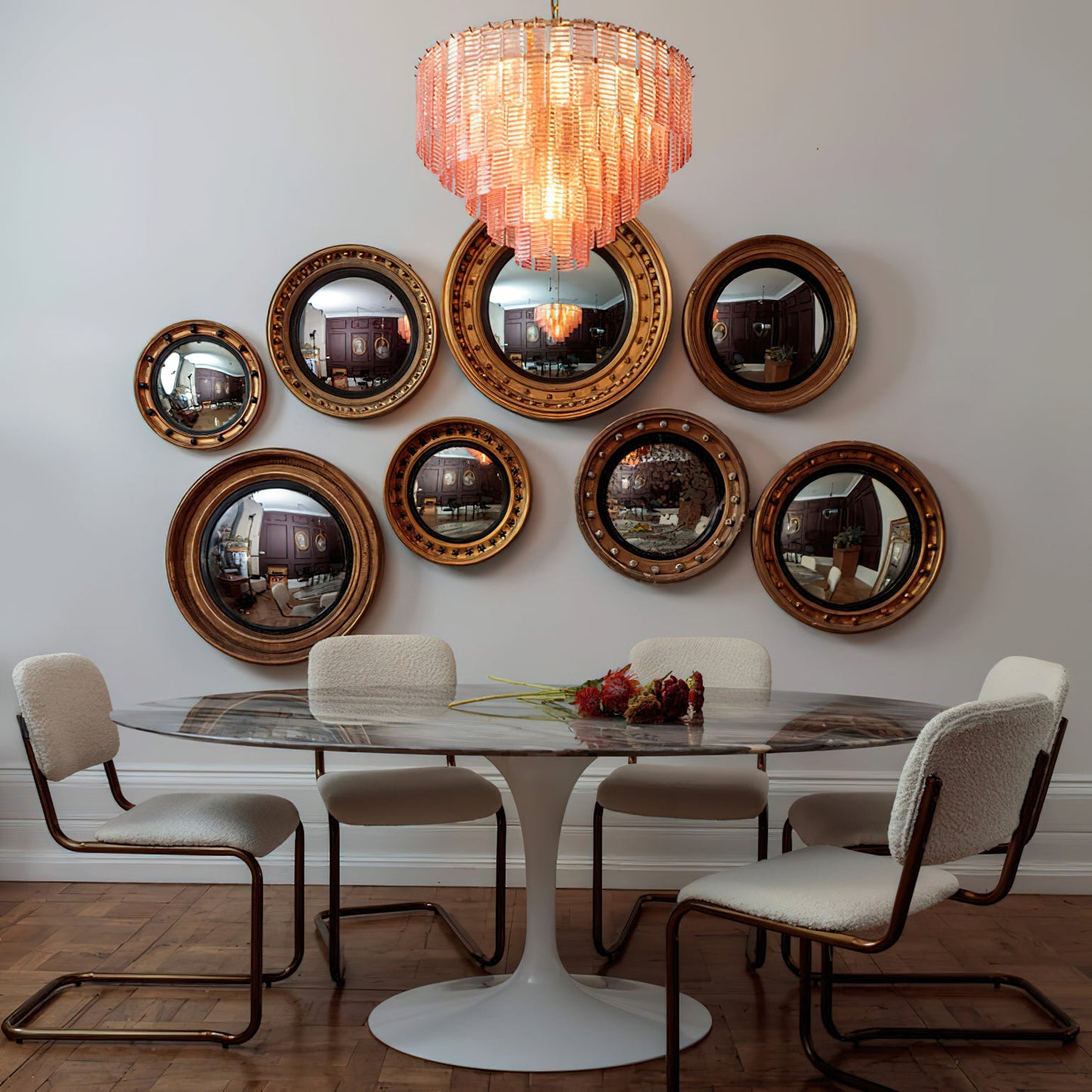 Murano Chandelier | Pink Opaque Glass & Copper | 62cm Diameter