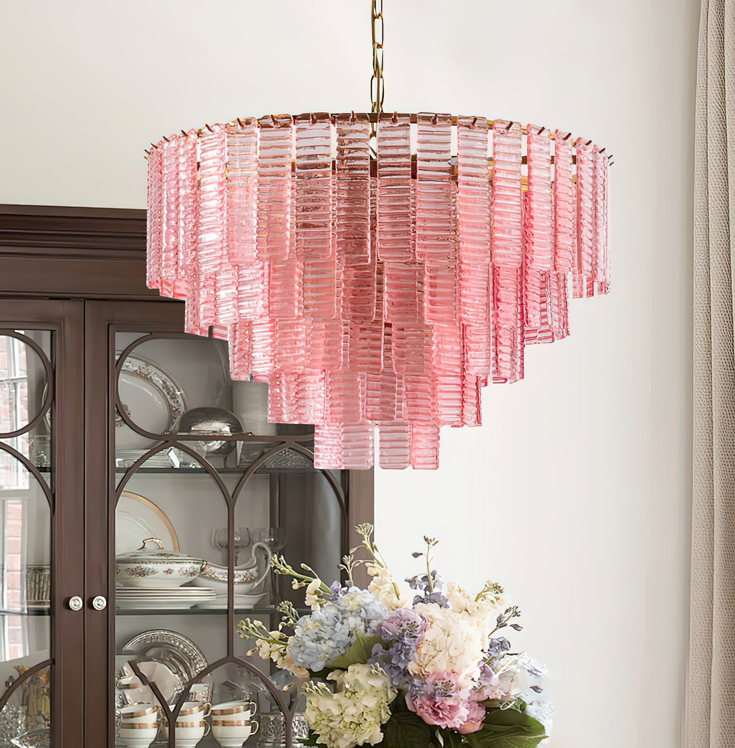 Murano Chandelier | Pink Opaque Glass & Copper | 62cm Diameter