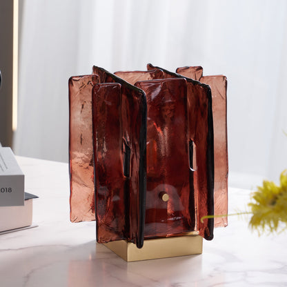 Amber Table Lamp | Brushed Brass & Amber Glass | Modern Design