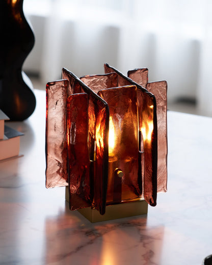 Amber Table Lamp | Brushed Brass & Amber Glass | Modern Design