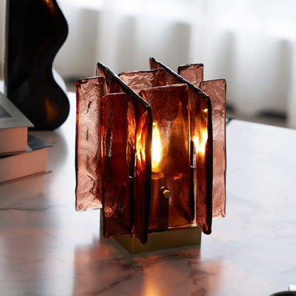 Amber Table Lamp | Brushed Brass & Amber Glass | Modern Design