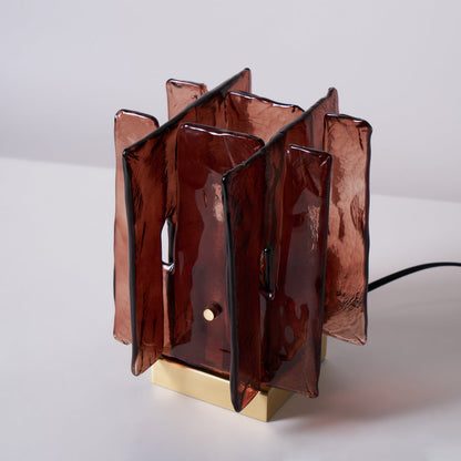 Amber Table Lamp | Brushed Brass & Amber Glass | Modern Design