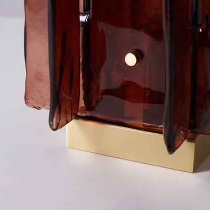 Amber Table Lamp | Brushed Brass & Amber Glass | Modern Design
